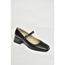 Fox Shoes T908014103 Siyah Hakiki Deri Alçak Topuklu Kadın Ayakkabı Siyah