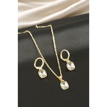 Zenviac456 Dikdörtgen Taşlı Set Kolye Zenviac45678 Sarı
