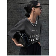 Kadın Füme Energy Attitude Baskılı Oversize Tişört