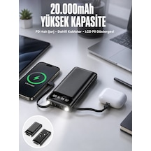 Powerbank 20.000 Mah Dijital Göstergeli Lcd Ekran Uzun Pil Ömrü Yeni Nesil - Lisinya Siyah