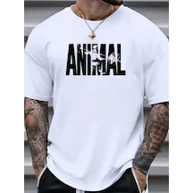 Yake Store Baskılı Oversize Bisiklet Yaka T-shirt - Beyaz - Siyah