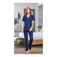 Angbutik Aqua 25526-k Kadın Kısa Kol Önü Düğmeli Pijama Takım lacivert