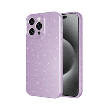 Thegencoo İphone 15 Pro Uyumlu Kamera Korumalı Simli Lüks Tgco Koton Kılıf-lila