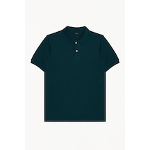 Tudors Erkek Slim Fit Dar Kesim Pamuklu Yumuşak Dokulu Serin Tutan Kumaş Düz Pike Yeşil Polo Yaka Tişört-33704 Petrol Yeşili