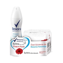 Rexona Shower Fresh Kadın Sprey Deodorant 150 ML + Kotex Ultra Kanatlı Ped Normal 8'li