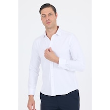 İmza Beyaz Sert Yaka Düz Classic Pamuklu Slim Fit Gömlek 1004250214 Beyaz