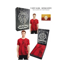 Gsstore Galatasaray Lisanslı Aslan Baskılı Sarı T-shirt Bayrak Ve Lazer Kutu Hediyeli Kırmızı