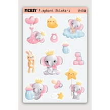 Sevimli Fil Sticker Seti - 12 Adet Etiket Çıkartma Diğer