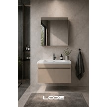 Kale Serisi Banyo Dolabı Seti Kumtaşı Banyo Alt Dolap - Aynalı Üst Dolap Cerastyle Frame Lavabolu, Lavabo-aynalı Üst Dolap Dahil Kumtaşı