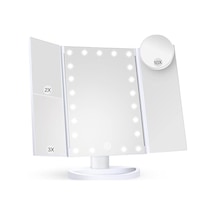 Led Işıklı Katlanabilir Makyaj Aynası - 2x 3x 10x Büyütme Modu - Dokunmatik Touch Ekran - 5 Farklı Ayna Açık Bej