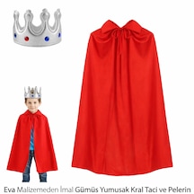 Çocuk Boy Kral Pelerini 90 Cm Ve Yumuşak Eva Kral Tacı Gümüş Renk 5691