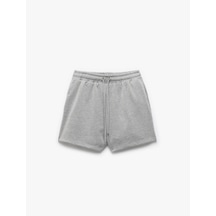 Koton Beli Bağcıklı Nakışlı Dar Kesim Cepli Mini Şort Gri Melanj 5sal40070ık Gri Melanj