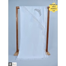 Ekru %100 Pamuklu Kız Bebek Battaniyesi Nakışlı Dantelli Puset Örtüsü Hediyelik Yenidoğan 90x90cm Ekru