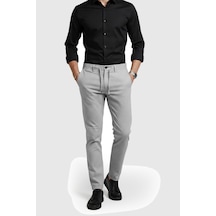 Rizzup Erkek Gri Likralı Gofre Kumaş Beli Lastikli İpli Slim Fit Günlük Pantolon 2600650