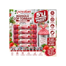 Büzgülü Çöp Torbası Çilek Kokulu Orta Boy 55x60 Cm 5 Rulo 50 Adet