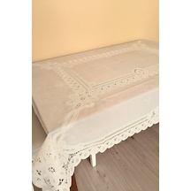 Dantel Motifli Muşamba Masa Örtüsü 120 X 150 Cm - Krem Renk-halka