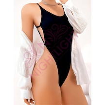 Terrien Premium Yazlık Çamaşır Tek Parça Normal Bel Sırt Dekolteli Çekici Fantazi Body Siyah