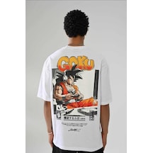 Ral Sport Unisex Oversize Goku Anime T-shirt Beyaz 001