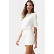 Ersefa Pamuklu Elastanlı Mini Elbise Kısa Kollu Bodycon Kesim Uzun Ömürl Beyaz