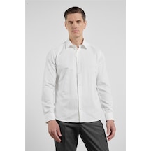 İmza Krem Sert Yaka Uzun Kol Cepsiz Slim Fit Pamuklu Gömlek 1004255913