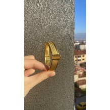 Üç Sıra Hasır Kelepçe Altın Bilezik
