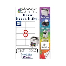 A4 Hazır Beyaz Etiket 105x72mm 50 Sayfa 1 Paket 8 Li Kendinden Yapışkanlı Fotokopi Lazer İnkjet Kağıdı Yazıcılar İçin