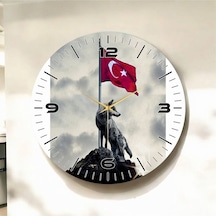 Renkli Baskı Türk Bayrağı Ve Bozkurt Desenli Sayılı Hediyelik Ahşap Sessiz Duvar Saati 50cm ÇOk Renkli
