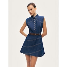 Nocturne Kemer Detaylı Mini Denim Elbise N26yd2737 Koyu Mavi