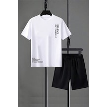Uyguntarz Unisex Believe Detay Baskılı Şort Takım Beyaz