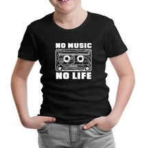 No Music No Life Cassette Tape Siyah Çocuk Tshirt 001