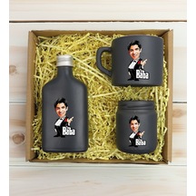 Bk Gift Kişiye Özel Dtf The Baba Karikatürlü Antrasit Kahve Fincanı + Kolonya + Mum Seti 3