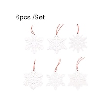 6 Adet / Takım Ahşap Kar Yılbaşı Ağacı Süsleri Beyaz