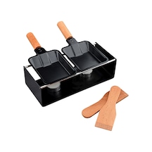Youtek Paslanmaz Çelik Peynir Izgara Seti - 2 Izgara Tava + 2 Spatula + 2 Mum Tahta Saplı Siyah