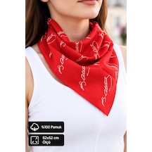 Herşeynota Atatürk İmza Desenli Kırmızı %100 Pamuk 52x52 Cm Fular Bandana Okul, Etkinlik, Tören, Gösteri Çok Renkli 37561753
