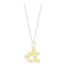 14 Ayar Altın Plakalı Yapboz Ve Kalp Motifli Yıl Dönümü Hediyesine Özel Altın Kolye-840 Yapboz Ve Kalp