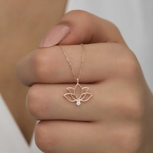 Gümüş Rose Lotus Çiçeği Kadın Kolye Gümüş