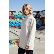 Benerly Kadın Dik Yaka Fermuar Detaylı Düşük Kol Sweatshirt Fonksiyonel D Taş