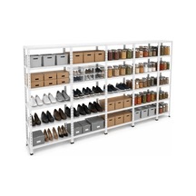 31x465x200 Cm Beşli Seri Bağlantılı 6 Katlı Modüler Çelik Raf Sistemi Elektrostatik Fırın Boyalı Çok Amaçlı Depolama Ve Ayakkabılık Rafı Beyaz