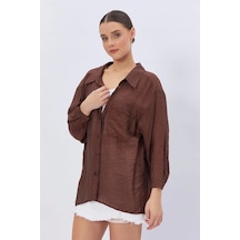 Defymoda Cepli Oversize Gömlek - Kahve Kahve