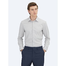Kip Vizon Çizgili Regular Fit Dokuma Casual %100 Pamuk Gömlek Vizon
