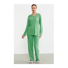 Angbutik Sementa 76438 Yarım Düğmeli Cep Detaylı Pijama Takım Yeşil