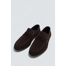 %100 Süet İnce Taban Loafer Kahve