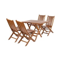 Avşa Ahşap Katlanır Bahçe Balkon Seti: 80x120 Masa + 4 Sandalye