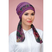 Violet Pratik Hazır Geçmeli Tesettür Bone Sandy Kumaş Desenli Şif Çok Renkli