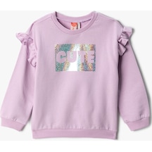 Koton Fırfırlı Baskılı Sweatshirt Uzun Kollu Bisiklet Yaka Şardon