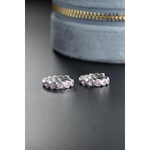 925 Ayar Gümüş Rodyum Kaplama Pembe Taşlı 15 Mm Tamtur Kalp Model Küpe