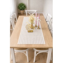 Vintage Duck Keten Kareli Düz Runner & Masa Örtüsü & Dekoratif Örtü 40 X 140 Cm Bej