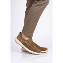 Voyager Erkek Kum Nubuk Hakiki Deri Kolay Giyilebilir Hafızalı Rahat Taban Casual Ayakkabı Loafer 6501 M Bej
