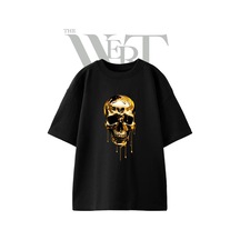 Thewert Gold Dripping Skull Tasarım Baskılı Ünisex Siyah Oversize T-shirt