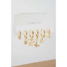 Kadın Vip Seri Zirkon Taşlı Karışık Figürlü 6'lı Küpe Seti Zrk0028 - Altın